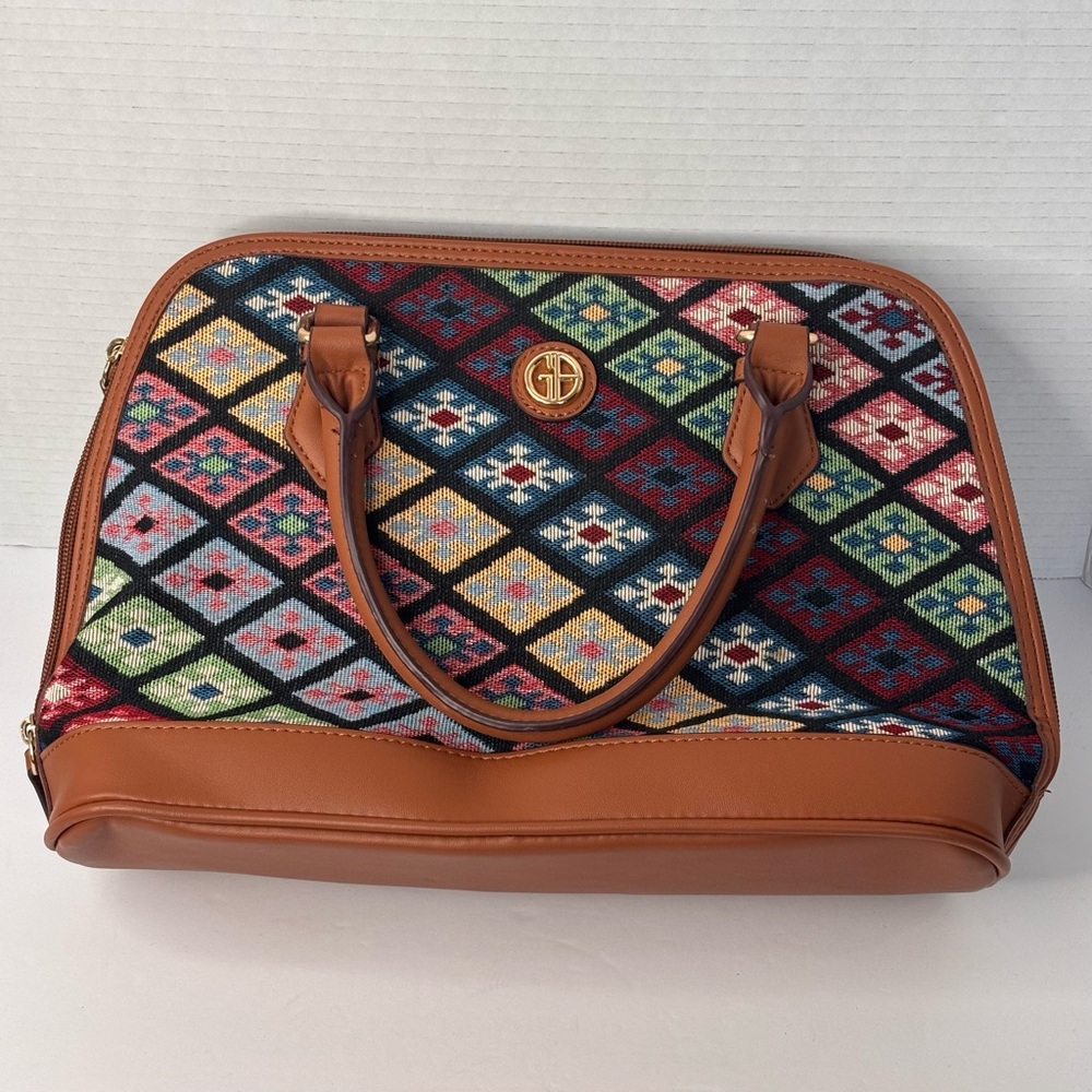 Giani Bernini Shoulder Bag Med Tapestry Faux Leather Colorful Boho Cottagecore